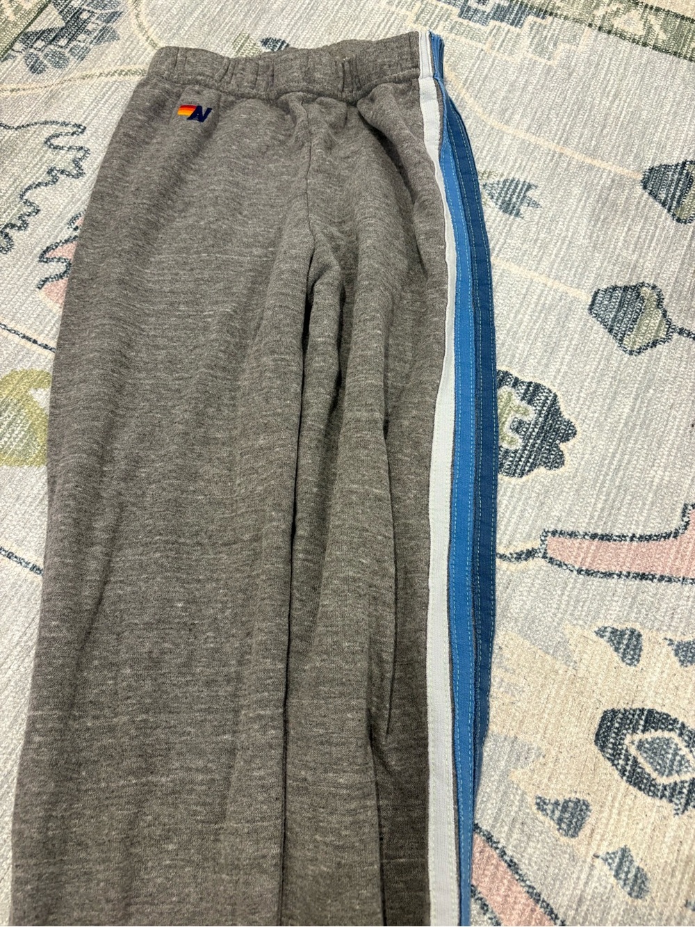 Aviator Nation Gray Sweatpants with Blue & White Side Stripes kids 12